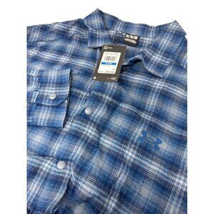 Under Armour Snap Up Flannel Shirt XL Men's Blue Plaid Long Sleeves